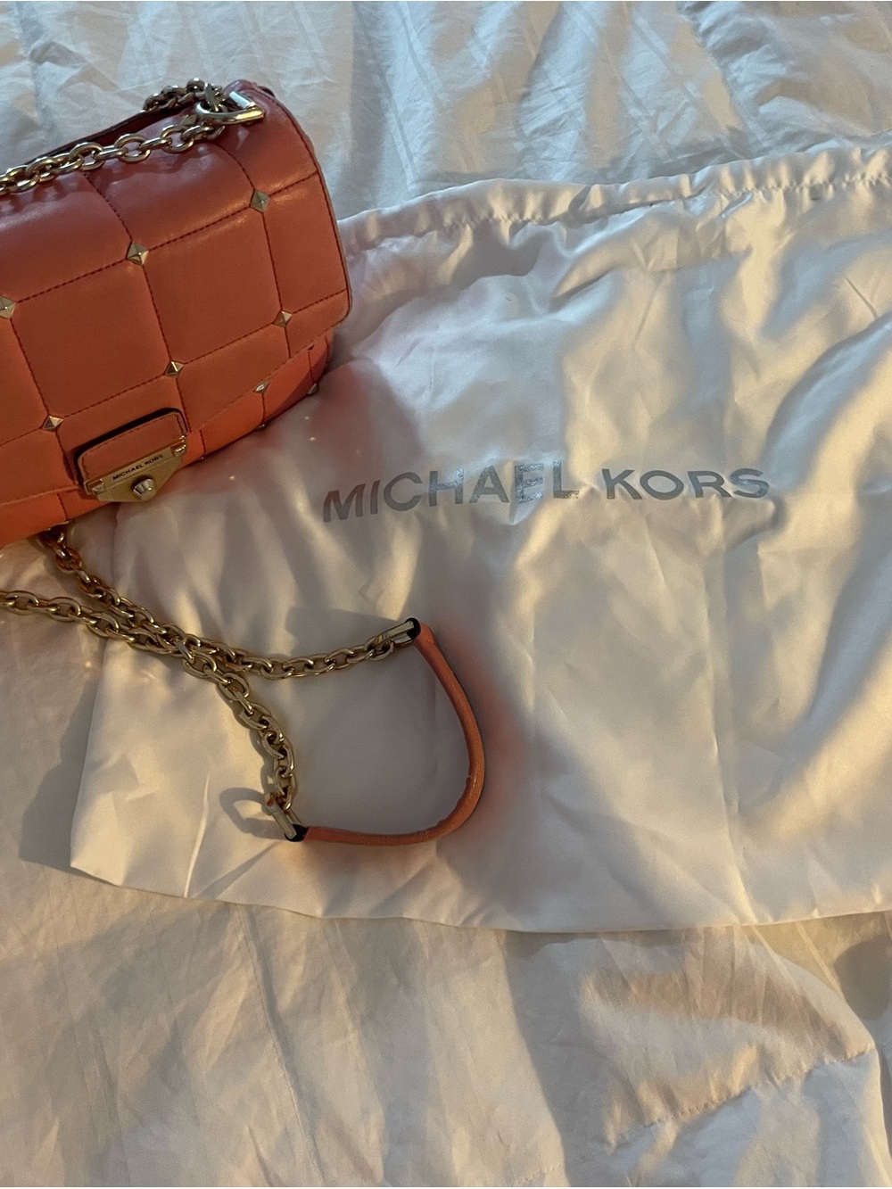 Michael Kors Coral Quilted Chain Crossbody with Gold Hardware with dust bag